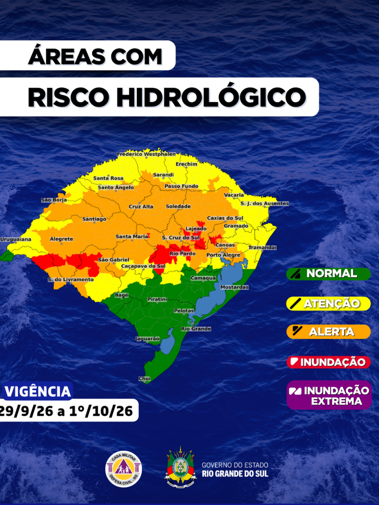 Fortes chuvas atingiram a região e aumentaram significativamente os níveis dos rios Ibicuí da Armada e Santa Maria, causando cheia em Rosário do Sul