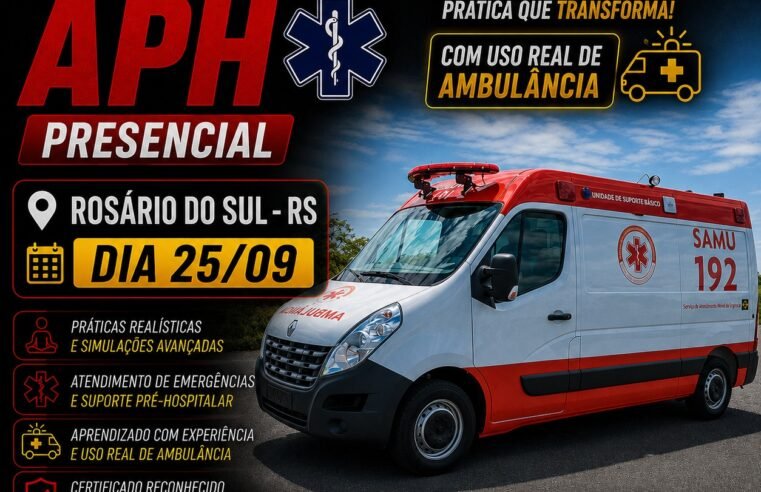 Curso de Socorrista APH será realizado em Rosário do Sul com treinamento prático e simulações realísticas